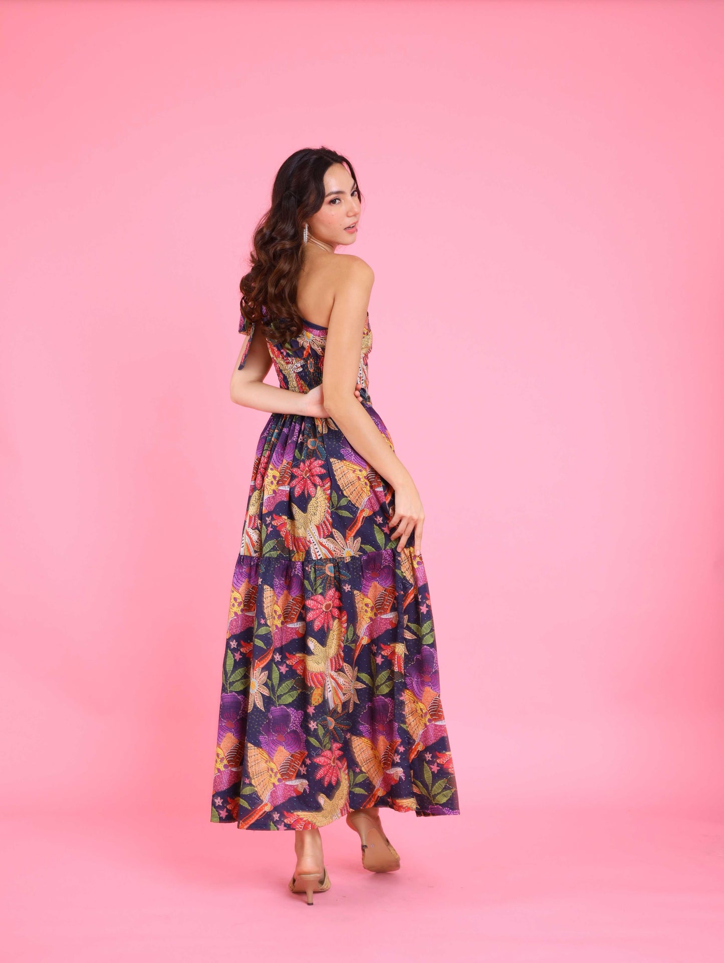 Print Series: Avian Dreams - Summer One Shoulder Smocked Back Dress