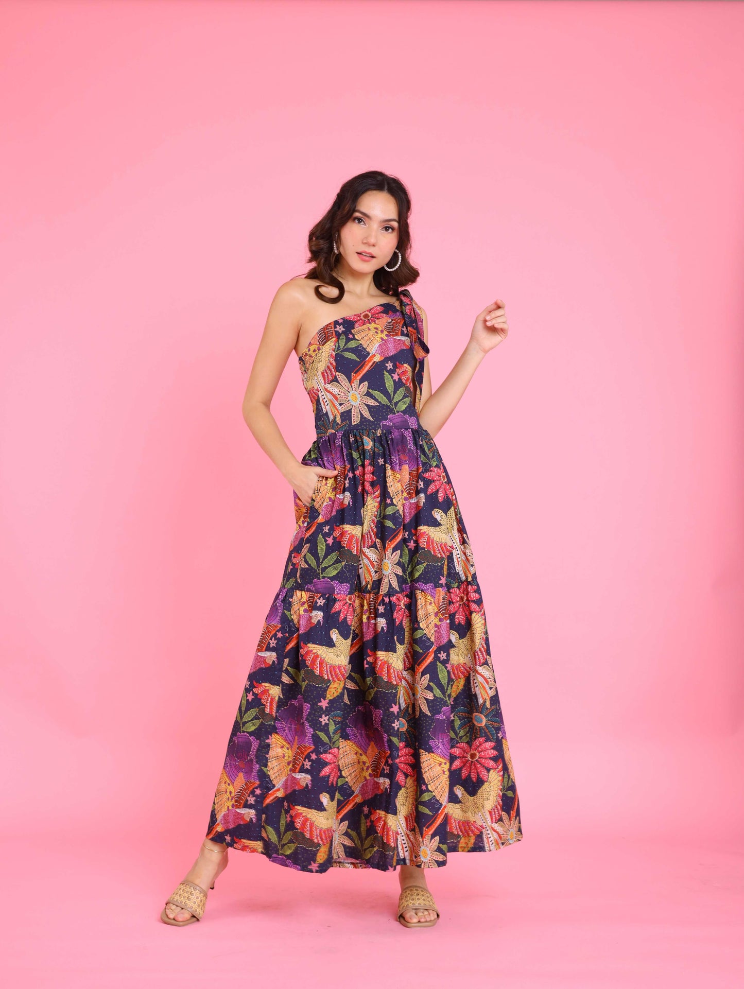 Print Series: Avian Dreams - Summer One Shoulder Smocked Back Dress