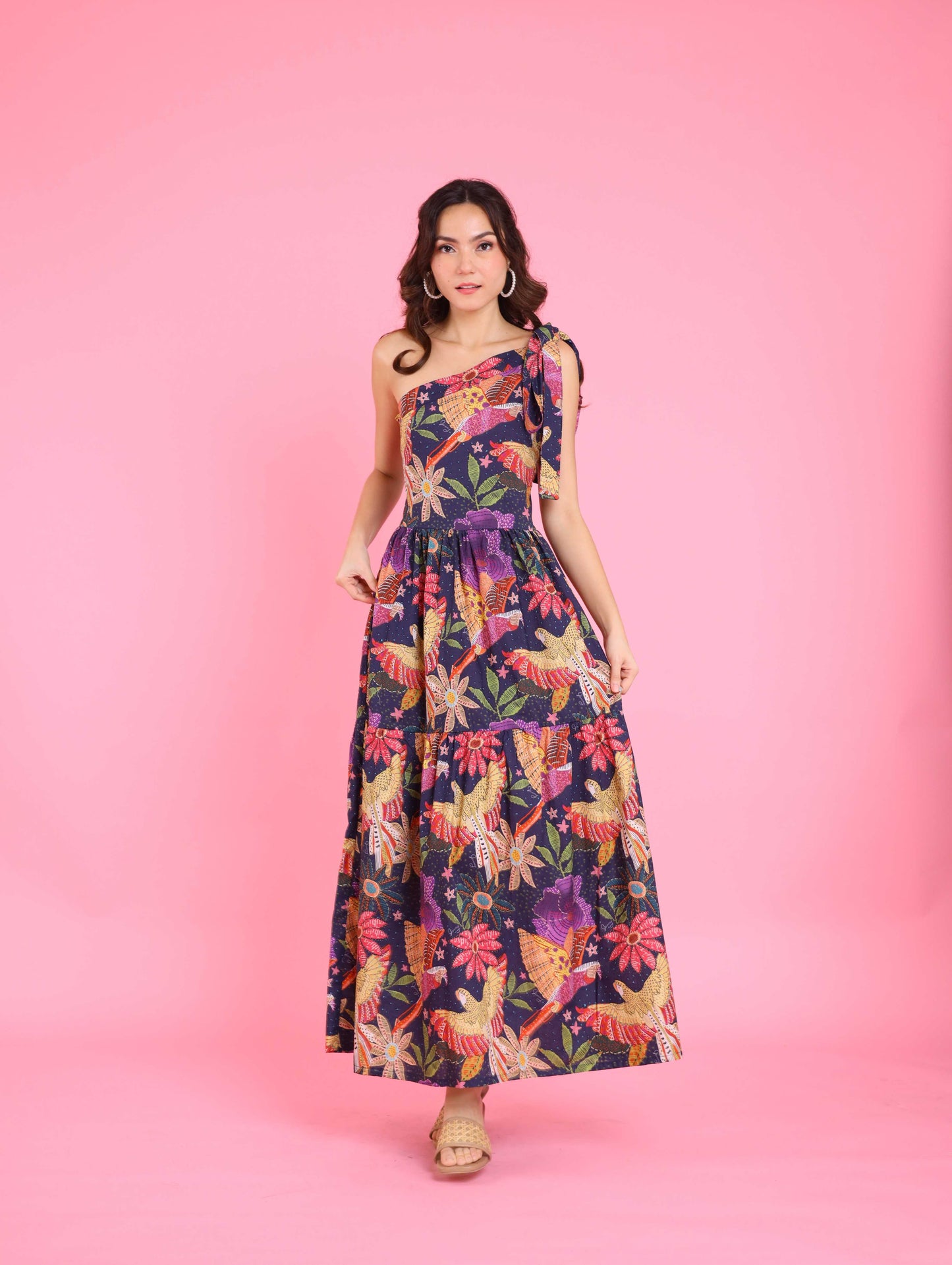 Print Series: Avian Dreams - Summer One Shoulder Smocked Back Dress