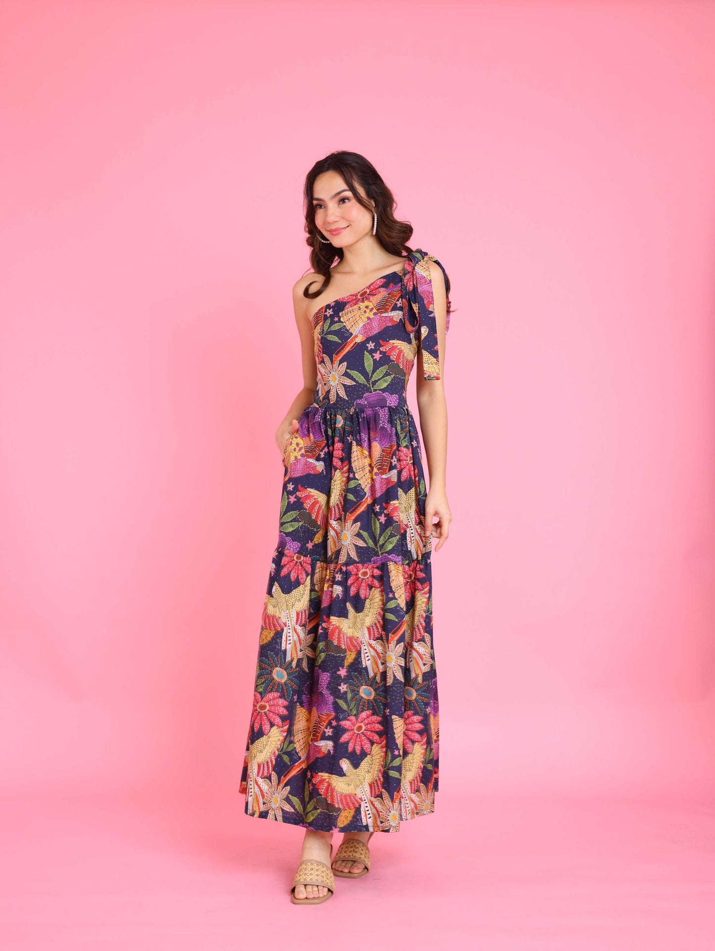 Print Series: Avian Dreams - Summer One Shoulder Smocked Back Dress