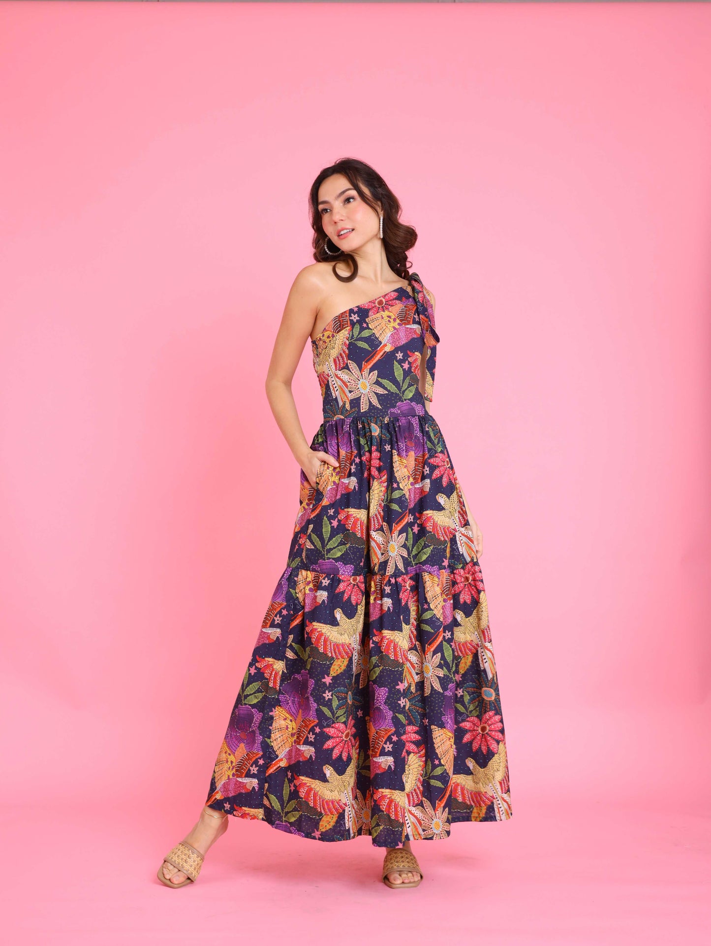 Print Series: Avian Dreams - Summer One Shoulder Smocked Back Dress